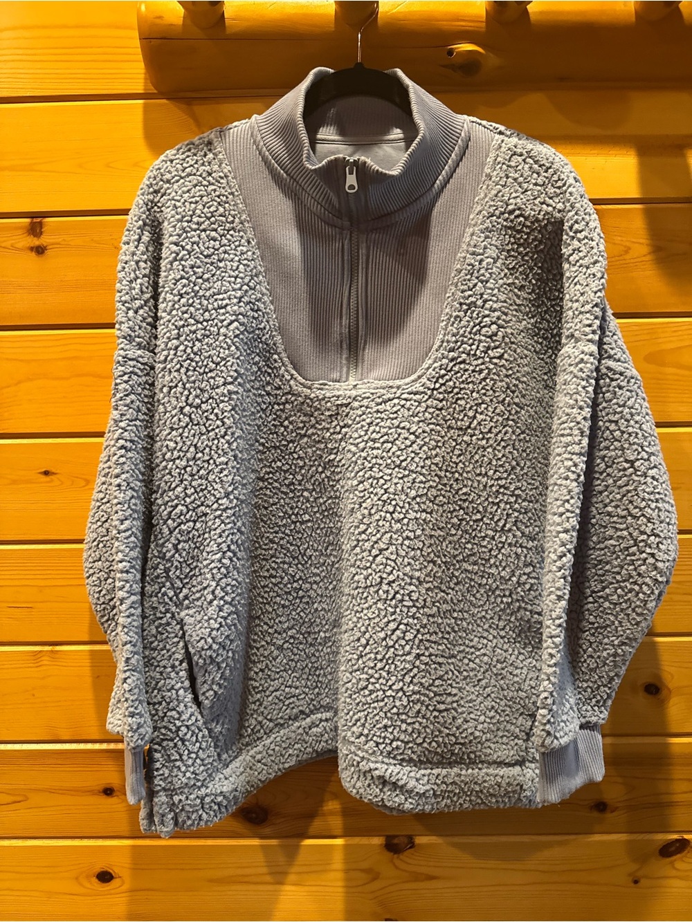 aerie Light Blue Sherpa Zip-Up Pullover Sweater - Women